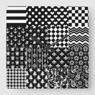 Minimalistische zwart-wit gemengde patroon stijl vierkante klok