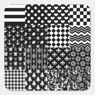 Minimalistische zwart-wit gemengde patroon stijl vierkante sticker