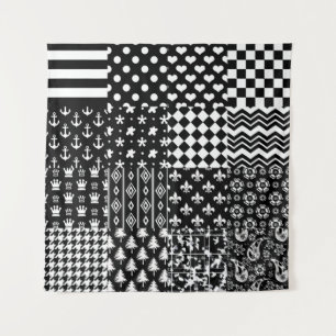 Minimalistische zwart-wit gemengde patroon stijl wandkleed