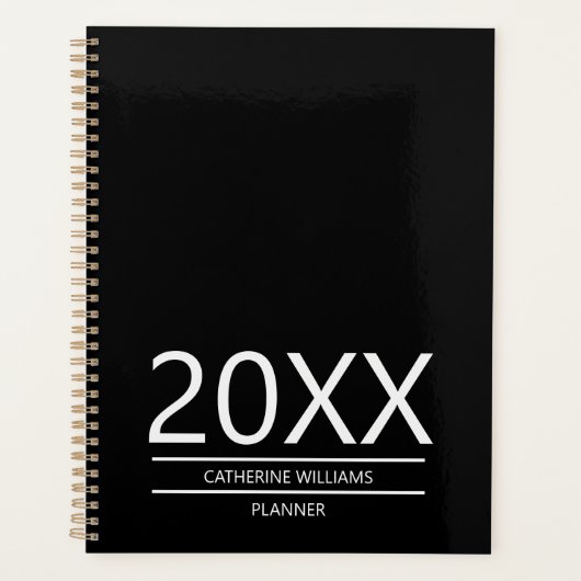 Minimalistische zwart-wit gepersonaliseerde planner (Voorkant)