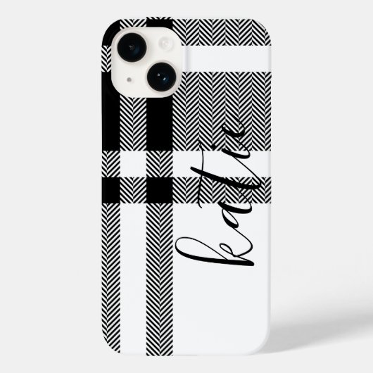 Minimalistische zwart-wit geruite aangepaste naam Case-Mate iPhone case (Achterkant)
