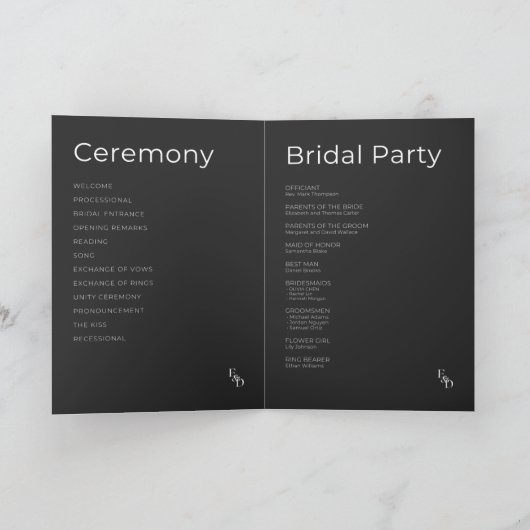 Minimalistische zwart-wit gevouwen bruiloft progra programma (Binnen)