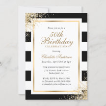 Minimalistische Zwart Wit Goud Confetti 50ste Verj