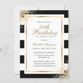Minimalistische Zwart Wit Goud Confetti 50ste Verj Kaart