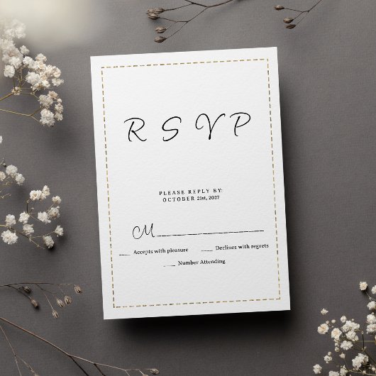 Minimalistische zwart wit goud streepjeslijn RSVP