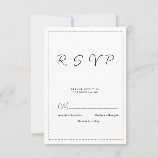 Minimalistische zwart wit goud streepjeslijn RSVP (Voorkant)