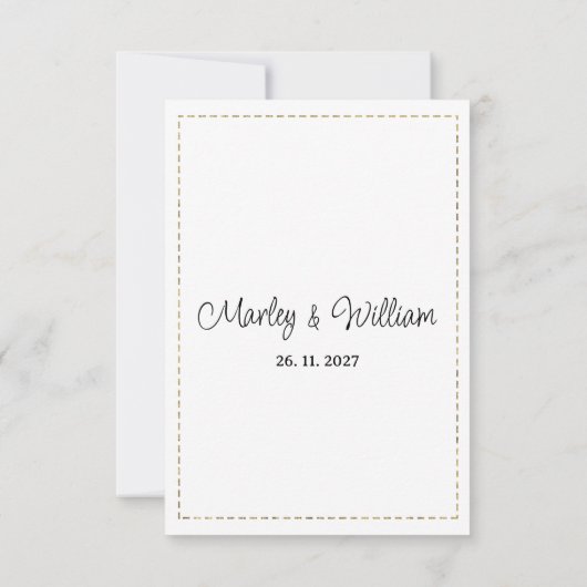 Minimalistische zwart wit goud streepjeslijn RSVP (Achterkant)