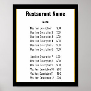 Minimalistische zwart-wit-gouden sjabloonmenu poster