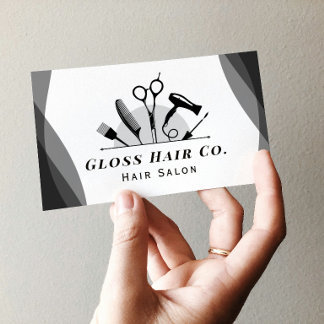 Minimalistische Zwart-Wit Haar Salon Zakelijke Aut Visitekaartje
