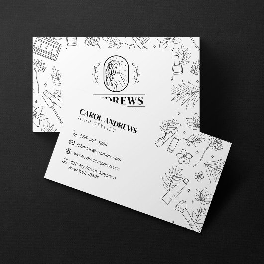 Minimalistische zwart-wit haarstyliste kapsalon visitekaartje