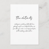 Minimalistische zwart-wit handgeschreven bruiloft informatiekaartje (Voorkant)