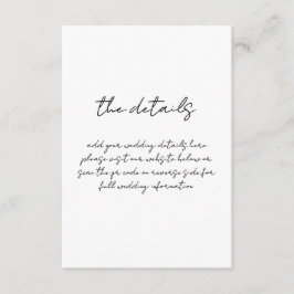 Minimalistische zwart-wit handgeschreven bruiloft informatiekaartje