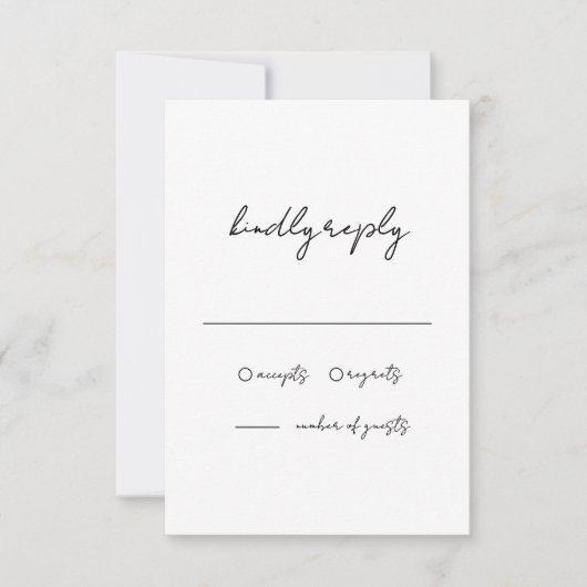Minimalistische zwart-wit handgeschreven bruiloft RSVP kaartje (Voorkant)