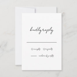 Minimalistische zwart-wit handgeschreven bruiloft RSVP kaartje