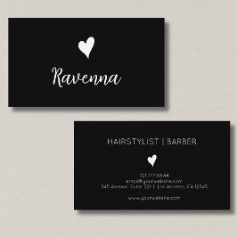 Minimalistische Zwart-Wit Hart Barber Zwart Visitekaartje
