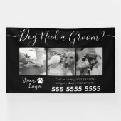 Minimalistische zwart-wit hondenverzorging spandoek (Horizontaal)