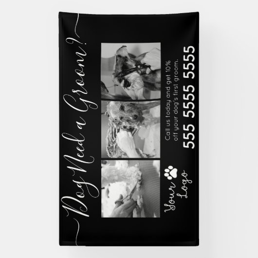 Minimalistische zwart-wit hondenverzorging spandoek (Verticaal)