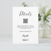 Minimalistische Zwart & Wit Huwelijksdetails QR-co Informatiekaartje (Staand voorkant)
