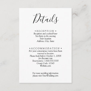 Minimalistische Zwart & Wit Huwelijksdetails QR-co Informatiekaartje