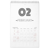 Minimalistische zwart-wit kalender (Feb 2026)