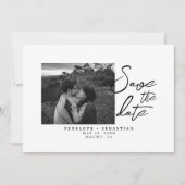 Minimalistische zwart-wit kalligrafie foto bruilof save the date (Voorkant)
