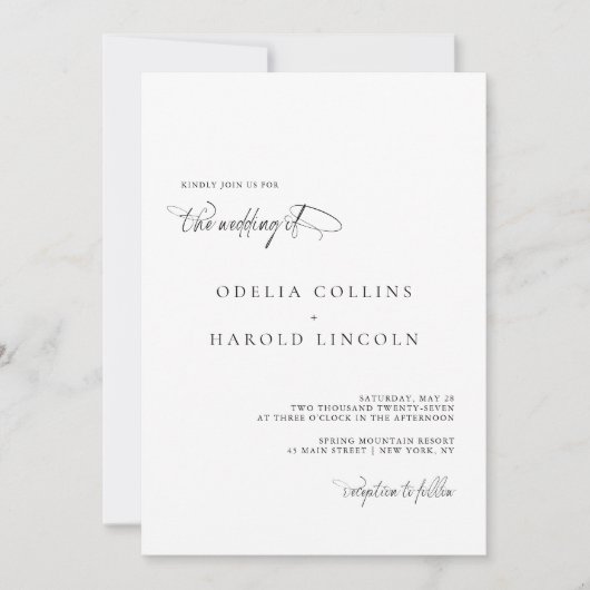 Minimalistische zwart-wit kalligrafie QR Code Wedd Kaart (Voorkant)