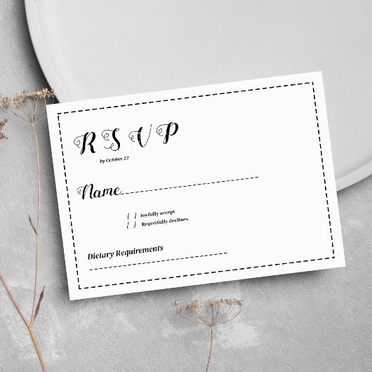 Minimalistische zwart-wit kalligrafie RSVP Kaart