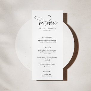 Minimalistische Zwart Wit Kalligrafie Wedding Menu Kaart