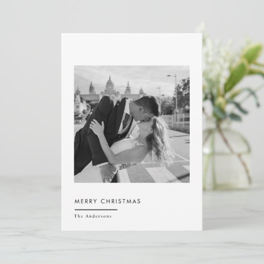 Minimalistische zwart-wit kerstfoto feestdagenkaart (Staand voorkant)