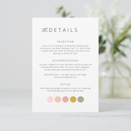 Minimalistische Zwart Wit Kleding Details Huwelijk Informatiekaartje (Staand voorkant)