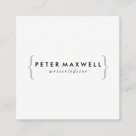 Minimalistische Zwart Wit met Haakjes Vierkante Visitekaartje (Voorkant)