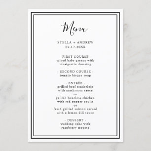 Minimalistische zwart-wit minimalistische bruiloft menu