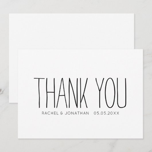 Minimalistische zwart-wit moderne bruiloft bedankkaart (Voorkant / Achterkant)