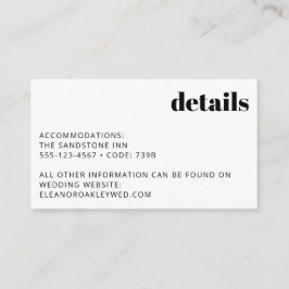 Minimalistische zwart-wit moderne bruiloft details informatiekaartje