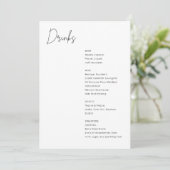Minimalistische zwart-wit moderne bruiloft Drinken Menu (Staand voorkant)