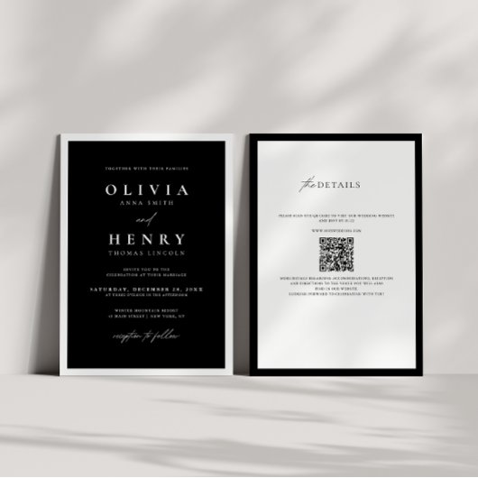 Minimalistische zwart-wit moderne bruiloft QR-code Kaart