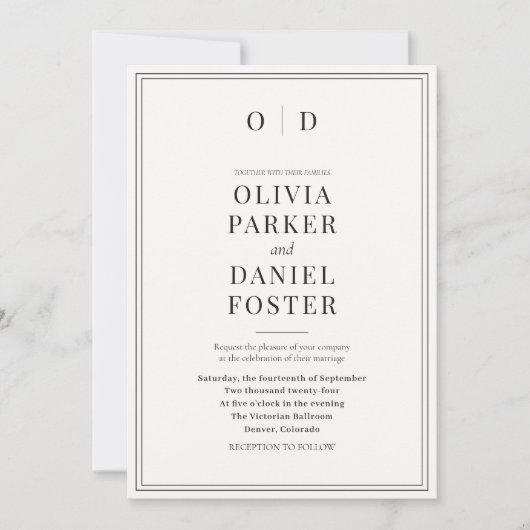 Minimalistische zwart-wit moderne elegante bruilof kaart (Voorkant)