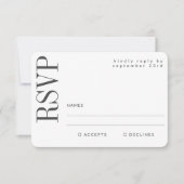 Minimalistische zwart wit moderne elegante bruilof RSVP kaartje (Voorkant)