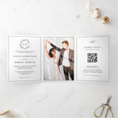 Minimalistische zwart-wit moderne foto bruiloft drieluik aankondiging (Binnen)