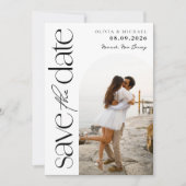 Minimalistische zwart-wit moderne foto bruiloft save the date (Voorkant)
