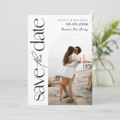 Minimalistische zwart-wit moderne foto bruiloft save the date (Staand voorkant)