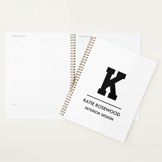 Minimalistische zwart-wit moderne monogram hoes-ma planner (Display)