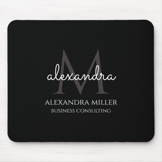Minimalistische Zwart-wit Moderne Monogram Naam Muismat (Voorkant)