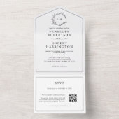 Minimalistische zwart-wit moderne QR-code bruiloft All In One Uitnodiging (Binnen)