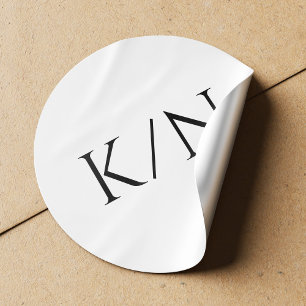 Minimalistische zwart-wit monogram bruiloft ronde sticker
