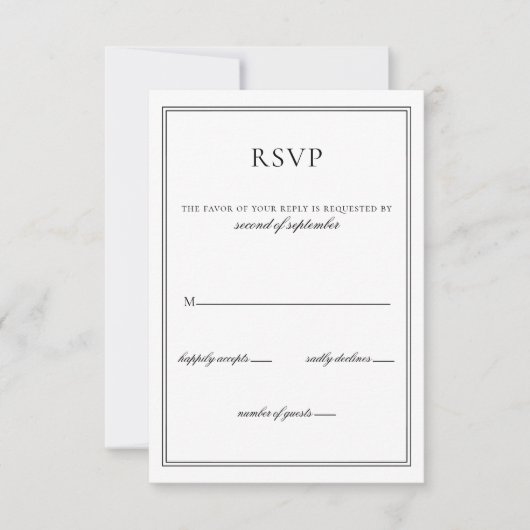 Minimalistische zwart-wit monogram bruiloft rsvp (Voorkant)