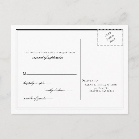 Minimalistische zwart-wit monogram bruiloft rsvp uitnodiging briefkaart (Achterkant)