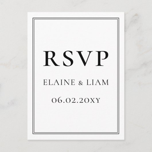 Minimalistische zwart-wit monogram bruiloft rsvp uitnodiging briefkaart (Voorkant)