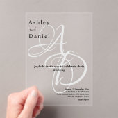 Minimalistische zwart-wit monogram chique bruiloft acryl uitnodigingen (Insitu (Draagbaar))