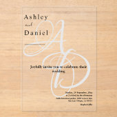 Minimalistische zwart-wit monogram chique bruiloft acryl uitnodigingen (Voorkant)